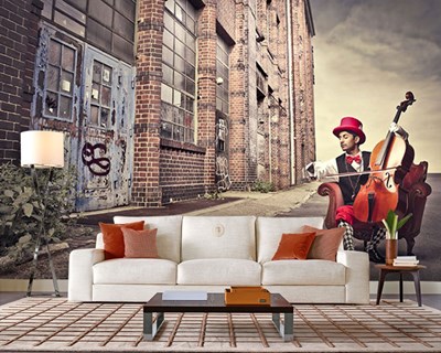 Man speelt cello geïllustreerd behang 
