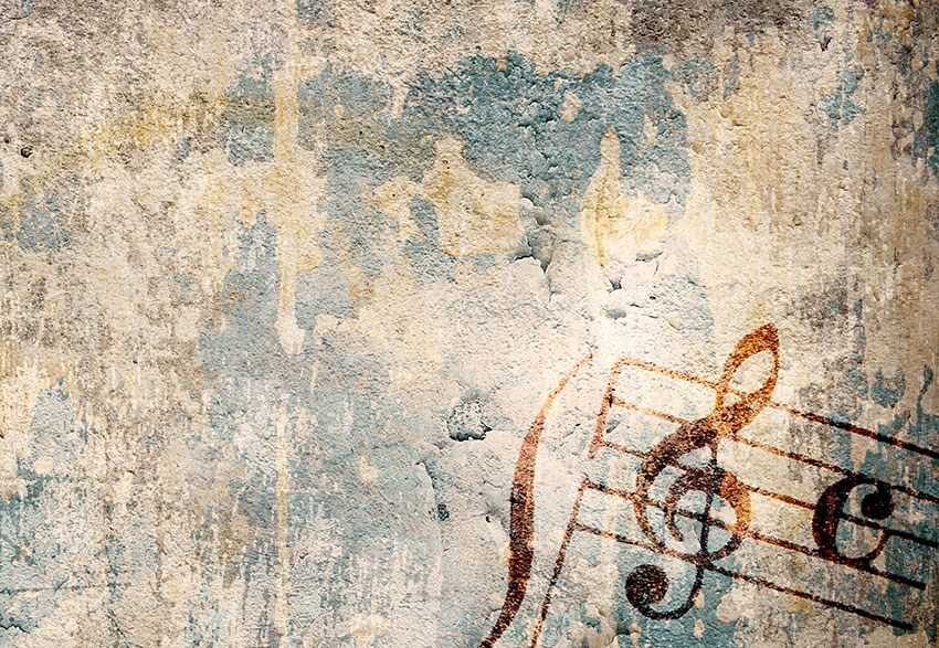 Muzieknoot themabehang op textuurvloer 