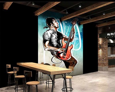 Man speelt gitaar geïllustreerd behang 