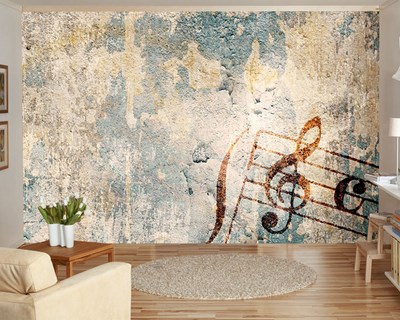 Muzieknoot themabehang op textuurvloer 