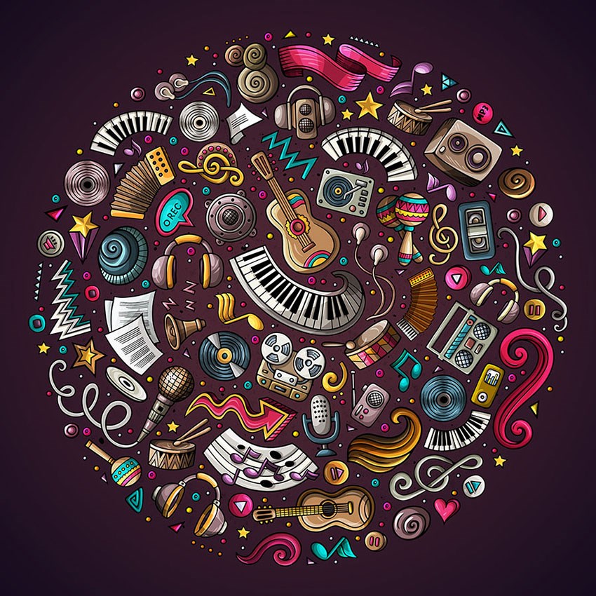 Muziekinstrumenten themabehang 