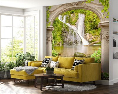 Behang met uitzicht op waterval