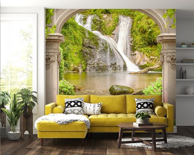 Behang met uitzicht op waterval