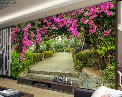 Bloemen Tuin Geïllustreerd Behang