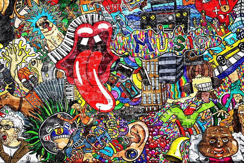 Muziek-thema graffitibehang