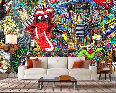 Muziek-thema graffitibehang