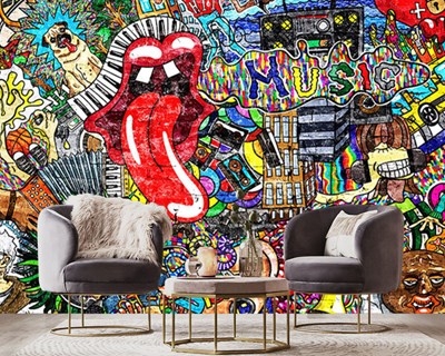 Muziek-thema graffitibehang