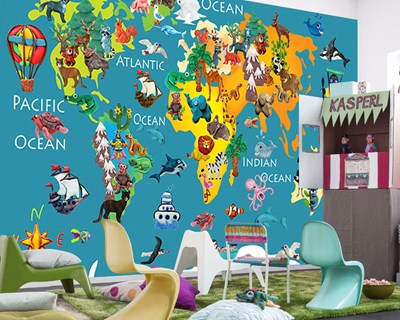 Kinderkamerbehang met wereldkaart 
