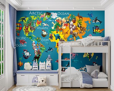Kinderkamerbehang met wereldkaart 