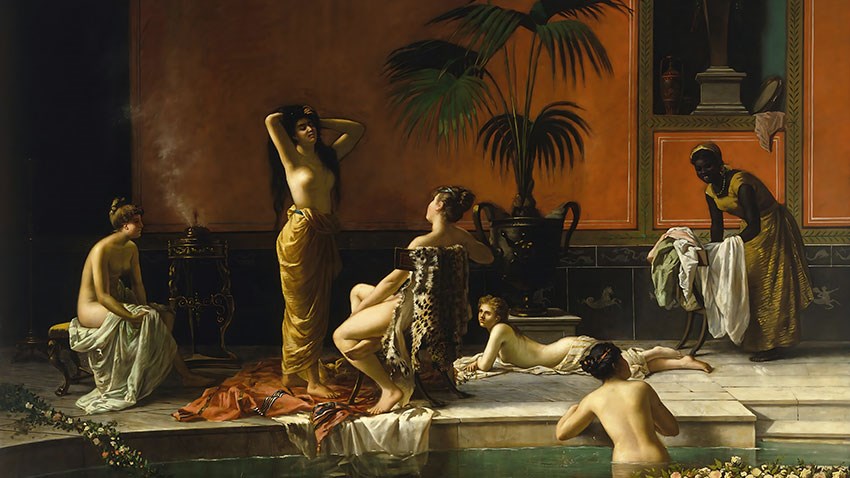 Oude Egyptische Baden Geïllustreerd Behang