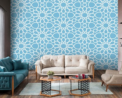 Turquoise Geometrisch Patroon Behang