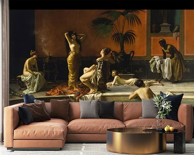 Oude Egyptische Baden Geïllustreerd Behang