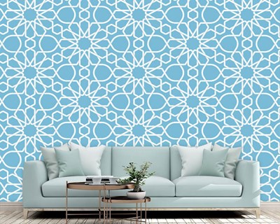 Turquoise Geometrisch Patroon Behang