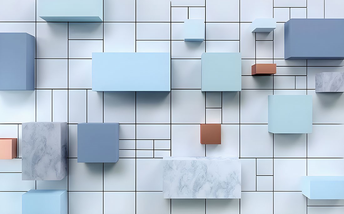 3D Vierkante Vormen Thema-Behang 