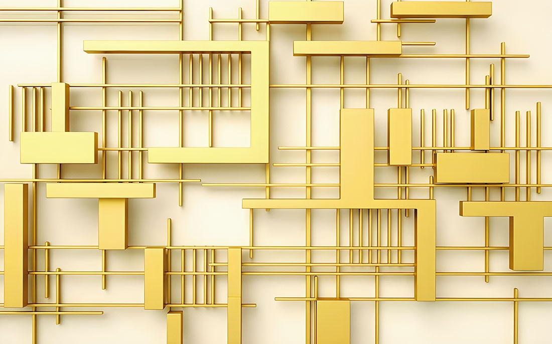 3D Gouden Vormen Thema-Behang
