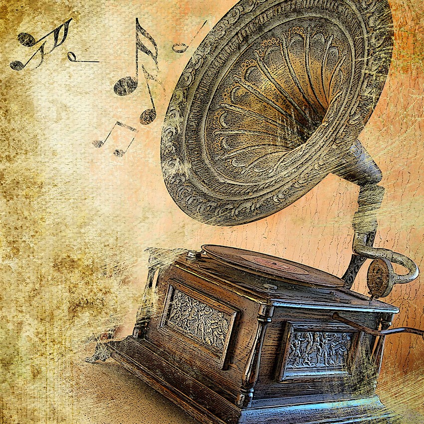 Oud Grammofoon Geïllustreerd Behang 
