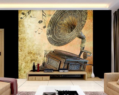Oud Grammofoon Geïllustreerd Behang 