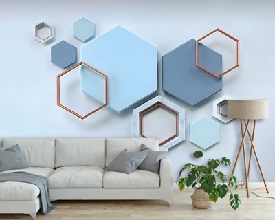 3D Zeshoek Vormen Thema Behang 