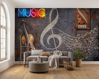 Muzieknoten en viool themabehang 