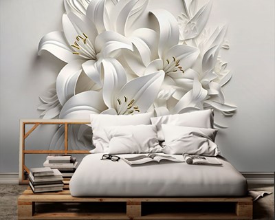 3D Wit Bloemenpatroon Behang 