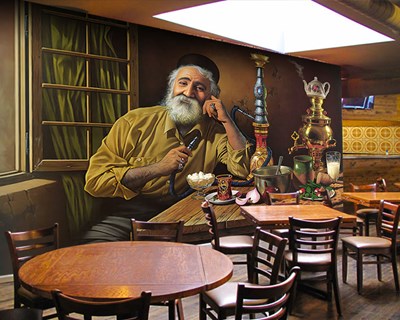 Oude man die Hookah rookt Geïllustreerd Behang 