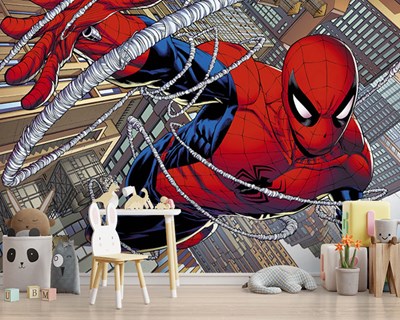 Spider Man geïllustreerd behang 