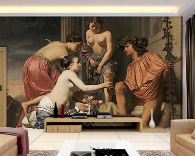 Feeën die wijn en fruit aanbieden Behang