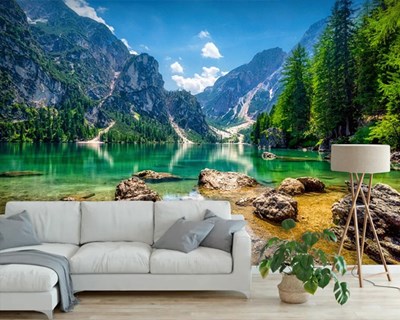 Bergmeer en boslandschap behang