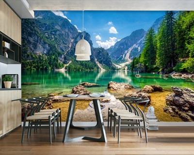 Bergmeer en boslandschap behang