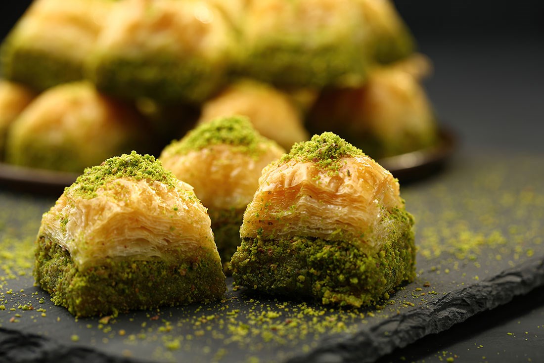 Baklava-plakje met afbeelding als behang