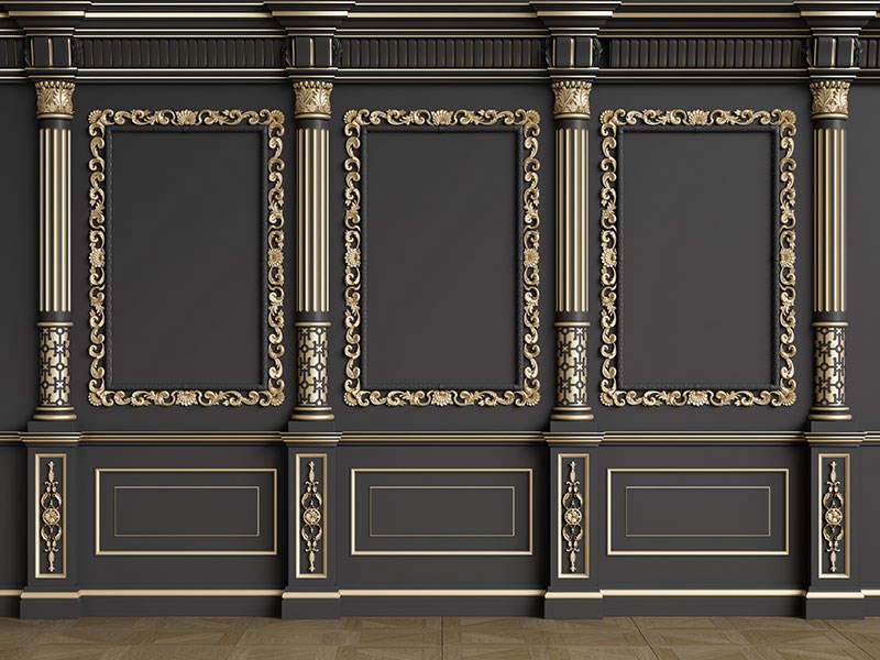 Goudomrande zwarte achtergrondbehang