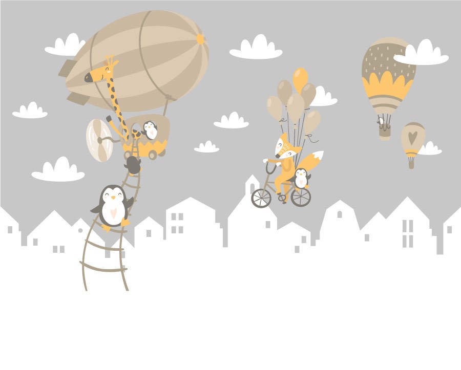 Ballonvliegende dieren behang