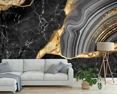 Zwart goud marmermotief behang 