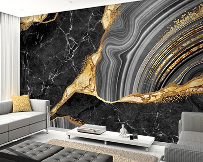 Zwart goud marmermotief behang 