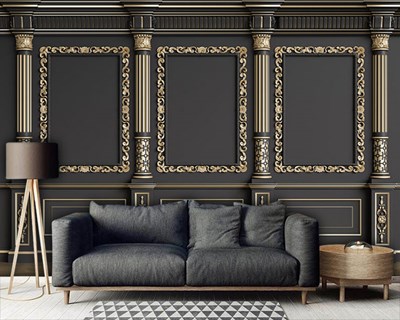Goudomrande zwarte achtergrondbehang