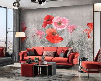 Rood en roze bloemenpatroon behang