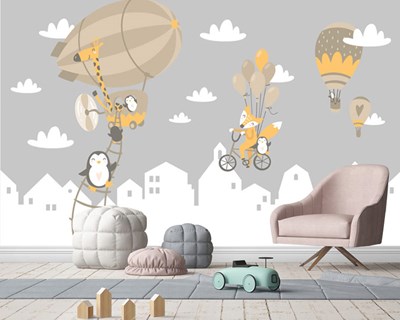 Ballonvliegende dieren behang