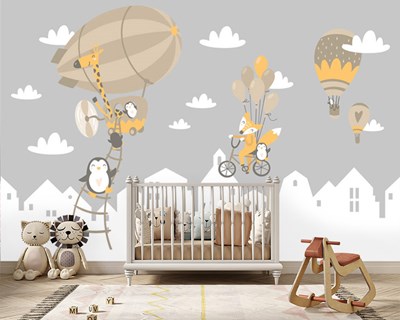Ballonvliegende dieren behang