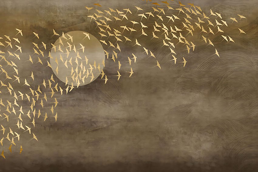 Artistieke vogels op behangpapier