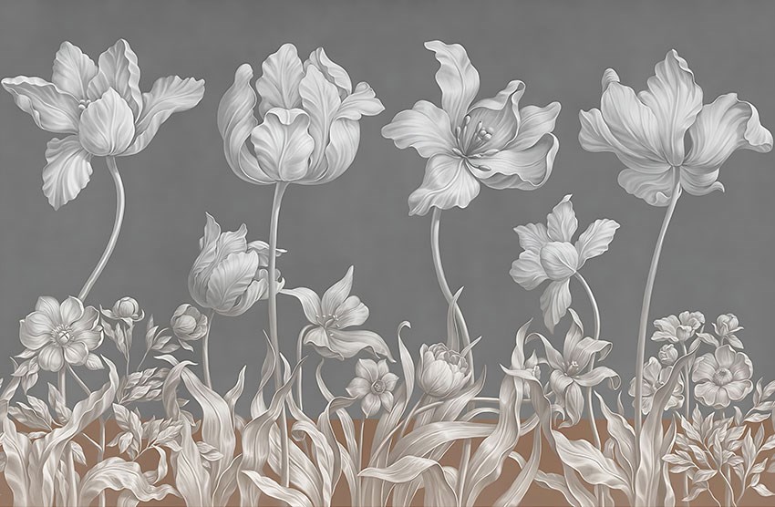 Artistieke witte bloemenprint behang
