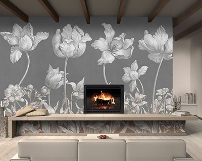 Artistieke witte bloemenprint behang