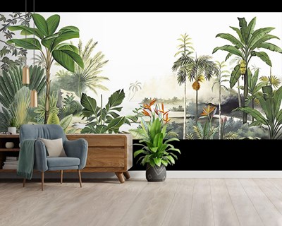 Tropisch bos en plantenthema behang