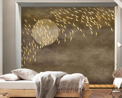 Artistieke vogels op behangpapier