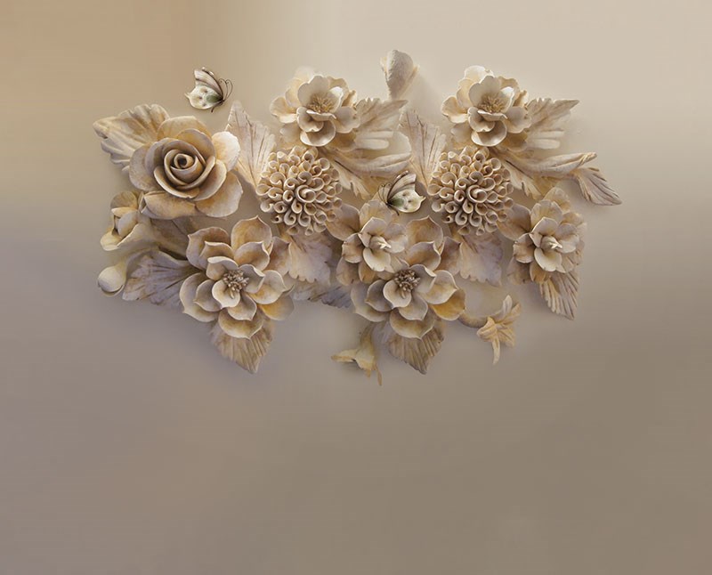 Bloemen met reliëfmotief behang