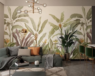 Tropische bladplanten als thema voor behang