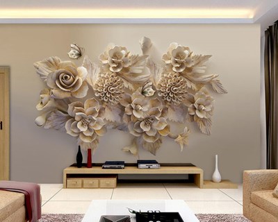 Bloemen met reliëfmotief behang