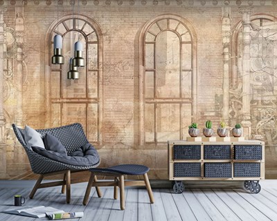 Vintage bouwthema behang