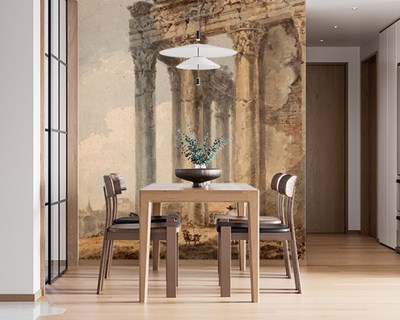 Verouderde tempel-look behang