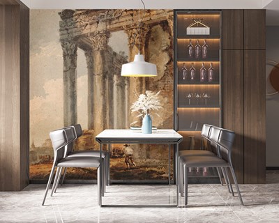 Verouderde tempel-look behang