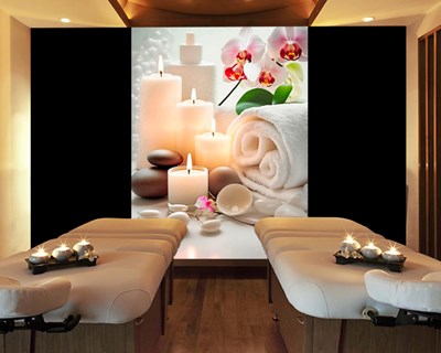 Kaarsenhanddoek en spa-stenen behang